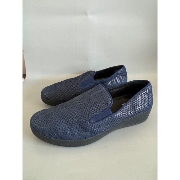 FitFlop Shoes - FitFlop Shoes Womens Size 10 Navy Slip On Wedge Loafers Snake Embossed Comfort